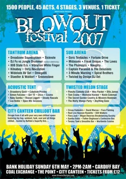 Blowout Festival 2007 (Tantrum Arena) flyer, Cardiff Bay, 6 May 2007